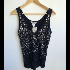 Ludi Black Sequin Sleeveless V Neck Top NWT Size S